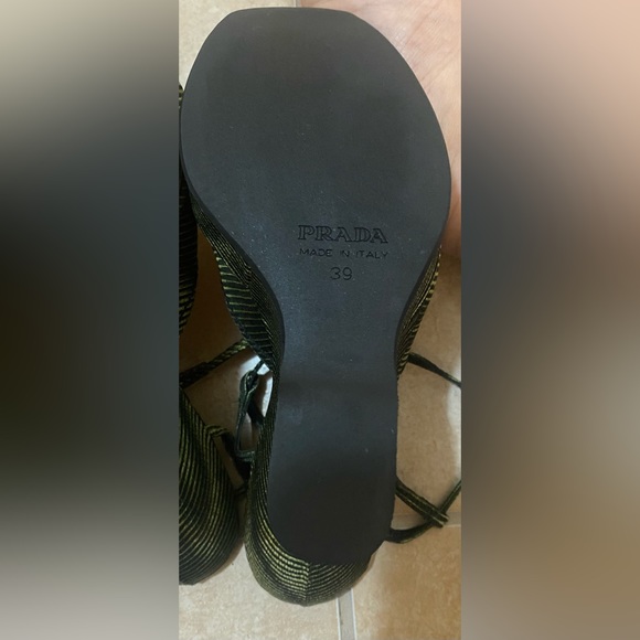 PRADA RARE VINTAGE 00 PRADA GREEN ILLUSION PRINT OPEN TOE WEDGE MULES sz 39 NWOT - Picture 11 of 12